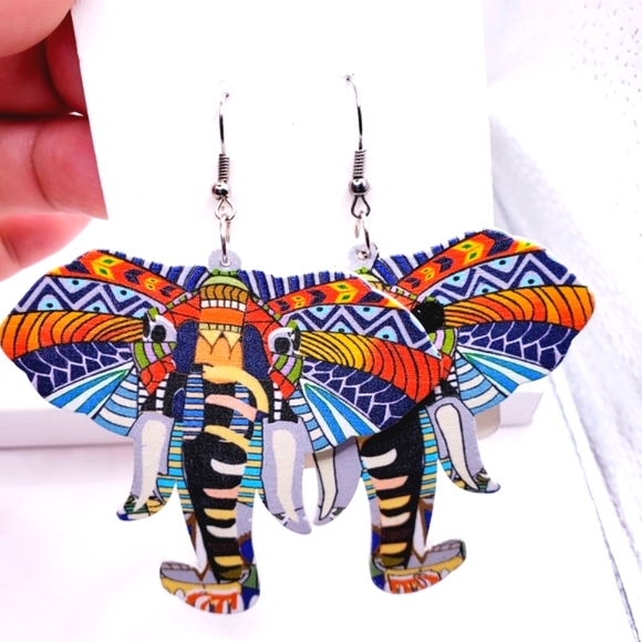 Elephant earrings, wooden elephant earrings, dangle earrings. 2.5 Inches - Picture 10 of 10